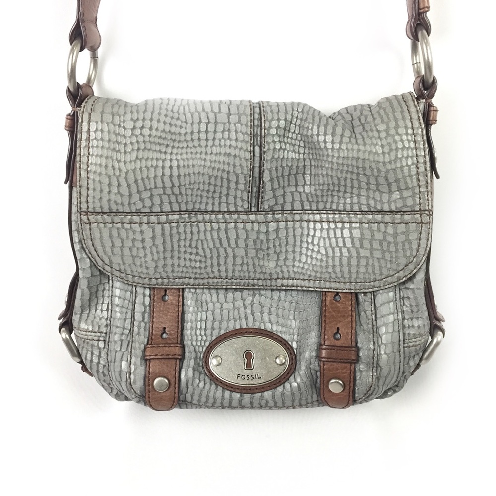 FOSSIL | crossbody purse gray brown long live Vtg